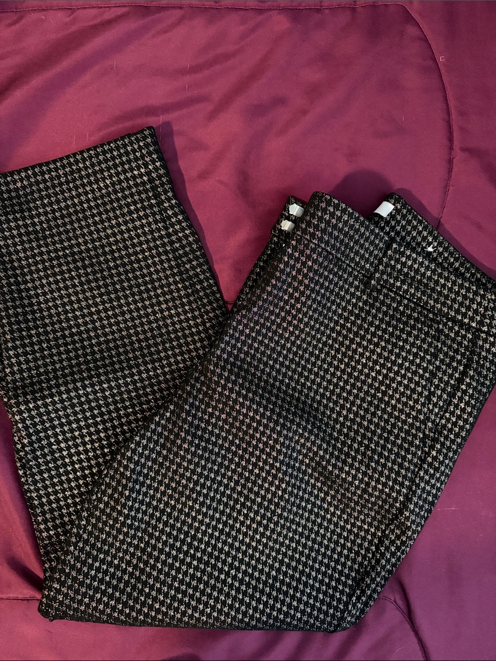 LOFT Black & White Micro Houndstooth Straight Leg Pants